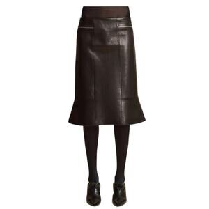 KHAITE Francine Lambskin Leather Midi Skirt Size 8 New with Tags